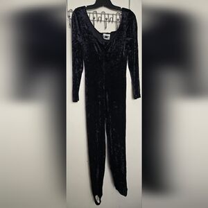 Black Crushed Velvet Catsuit With Stirrups